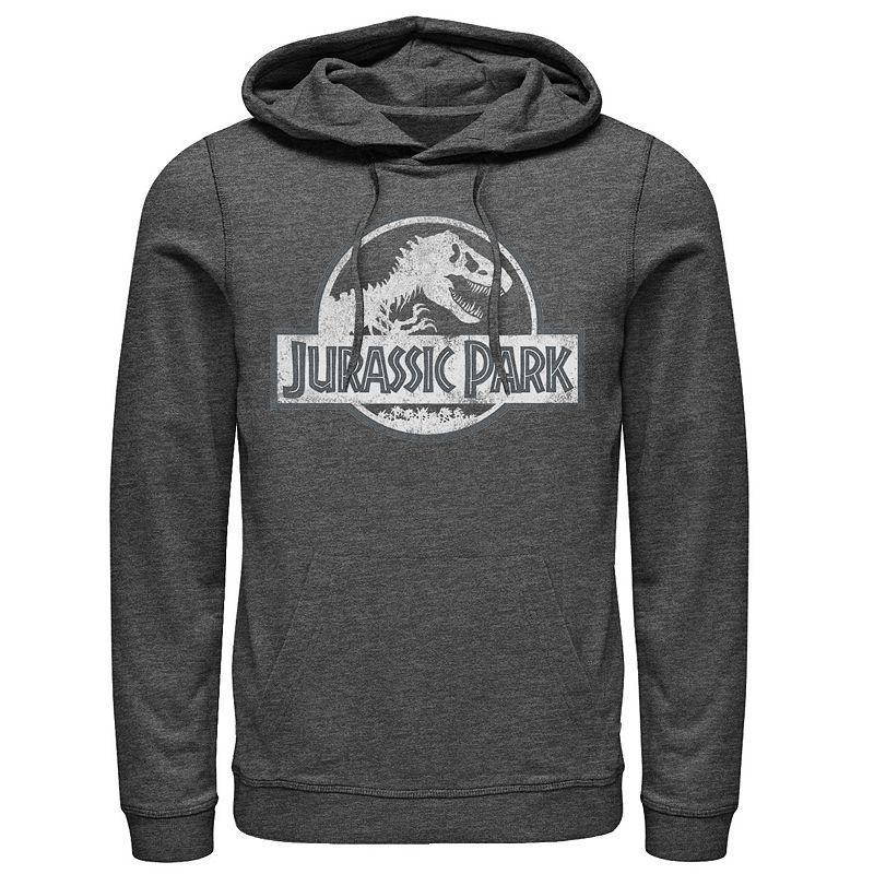 Mens Jurassic Park White Distressed Circle Logo Pullover Hoodie Grey Heather Product Image