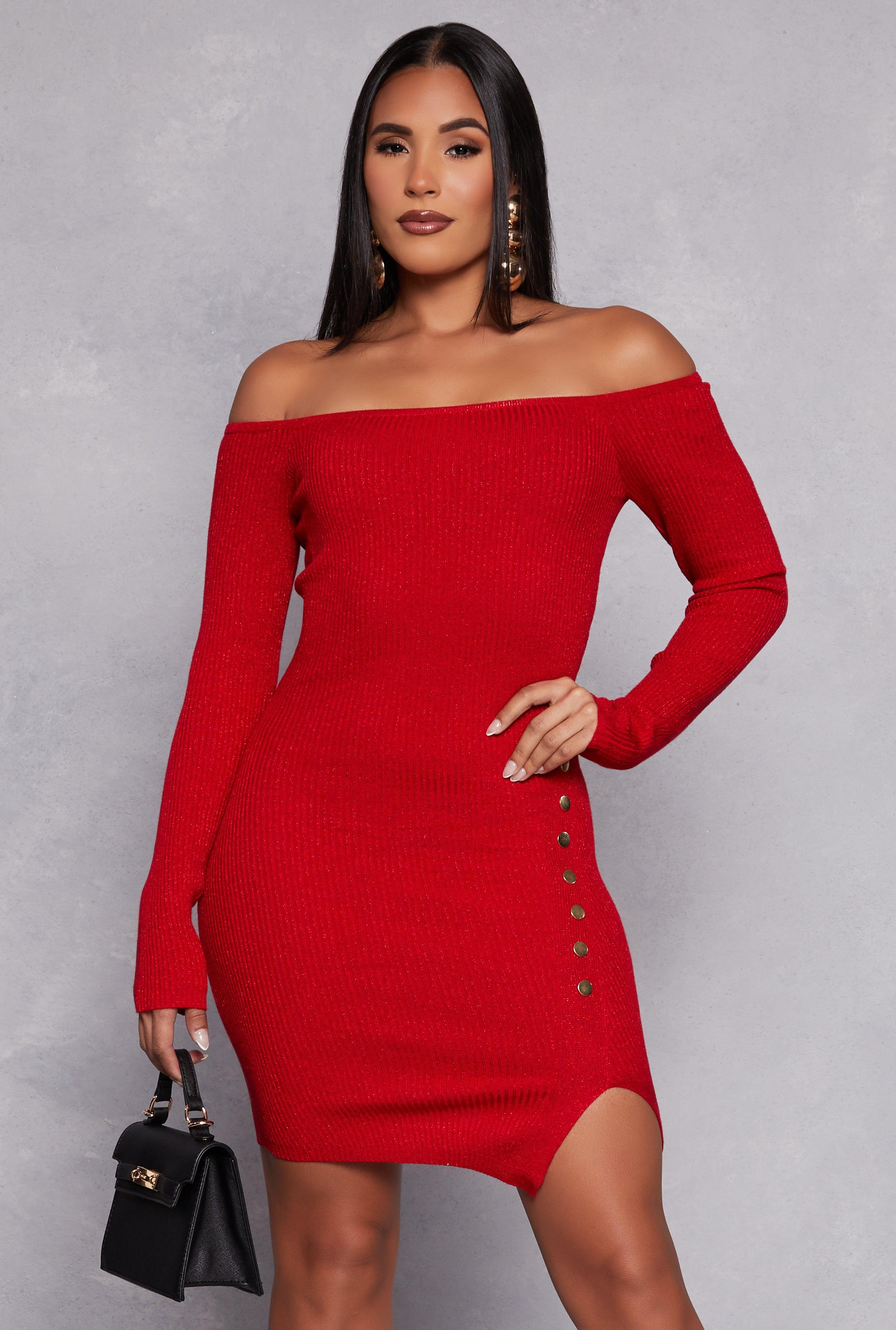 Womens Faux Button Detail Off the Shoulder Dress product image