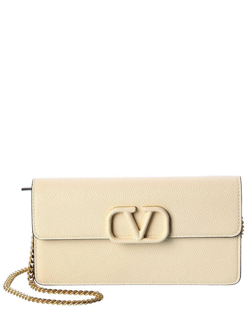 Valentino Vsling Grainy Leather Wallet On Chain In Beige Product Image