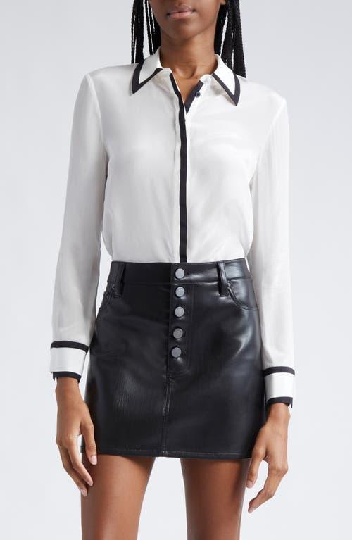 ALICE AND OLIVIA Willa Silk Placket Top With Piping Detail In Off Whiteblack Product Image