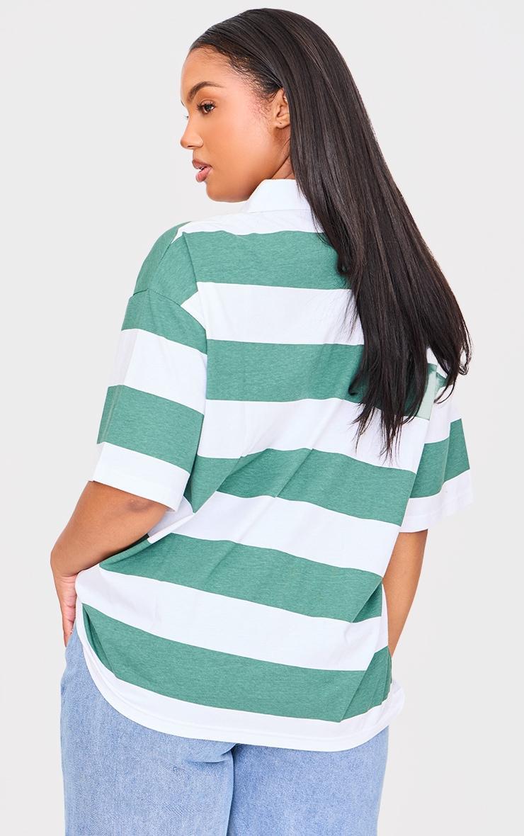 Plus Green Chunky Striped Collared Oversized T Shirt Product Image