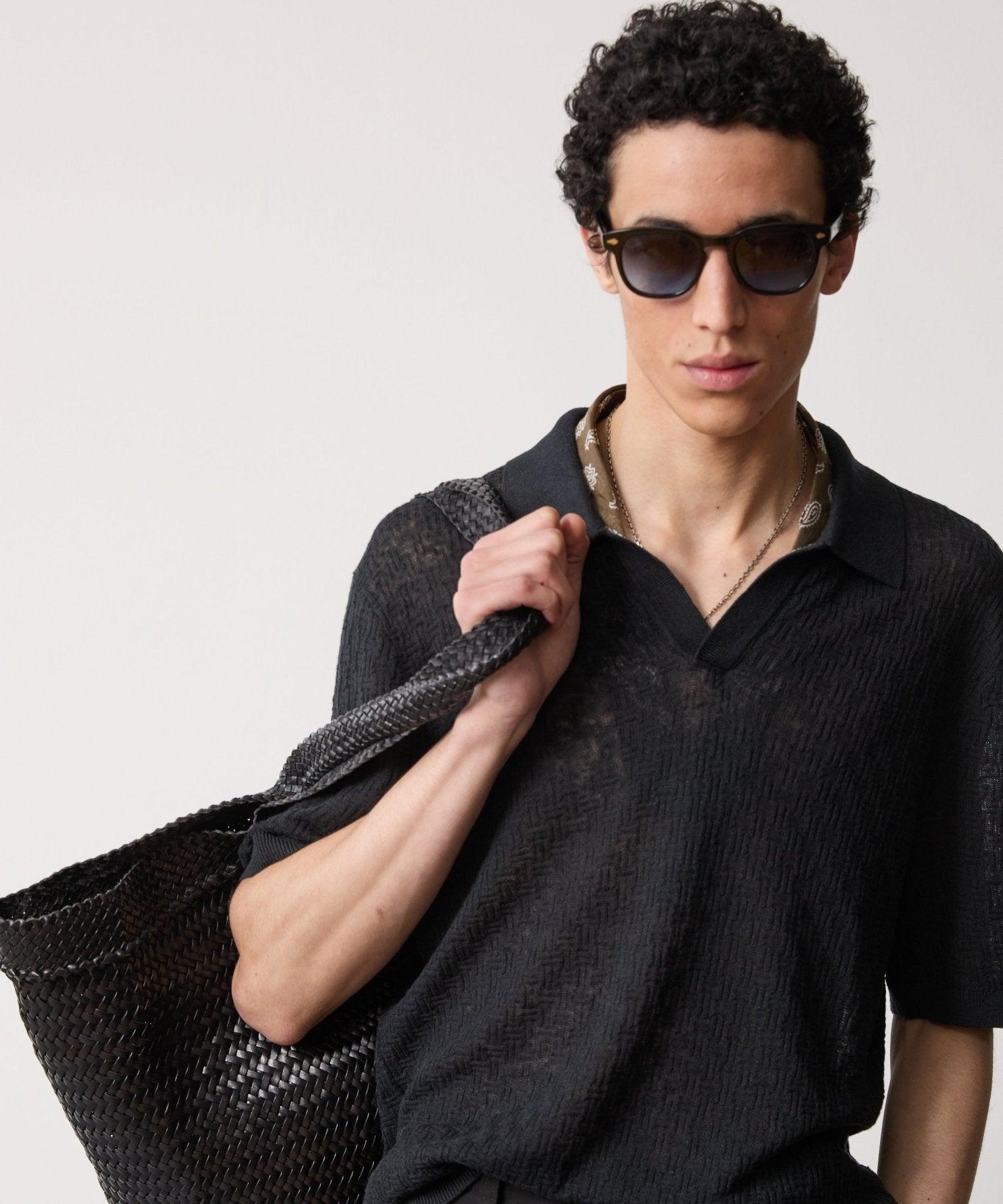 Textured Linen Montauk Sweater Polo in Black Product Image