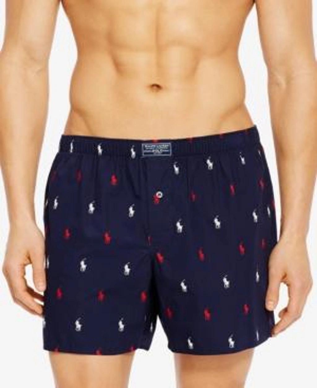 POLO RALPH LAUREN Men's Underwear, Allover Pony Woven Boxers In Cruise Navy Product Image