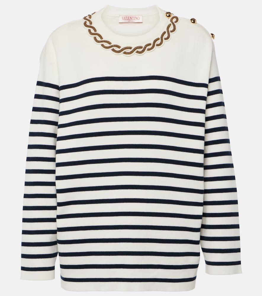 VALENTINO Striped Cotton Jumper In White Product Image