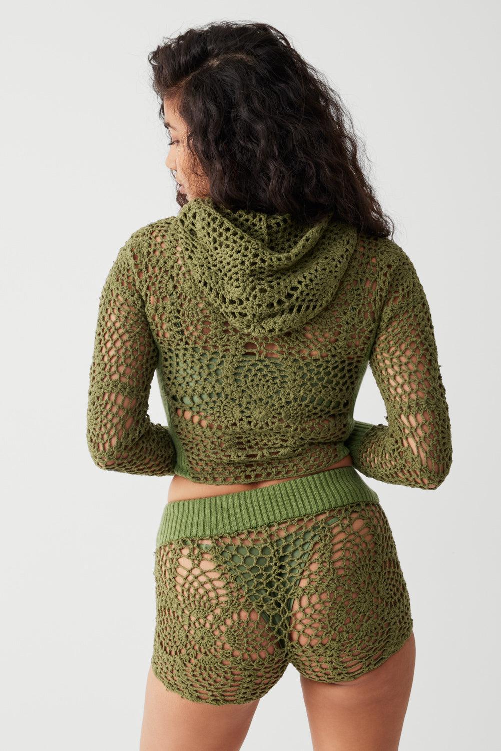 Lyla Crochet Zip Up Hoodie - Sea Moss Product Image