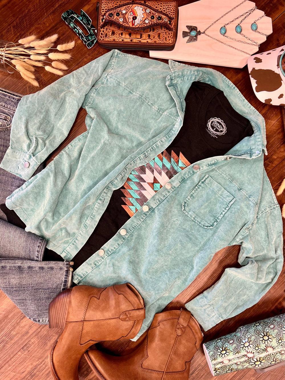 PLUS Teal Acid Wash Corduroy Shacket Product Image