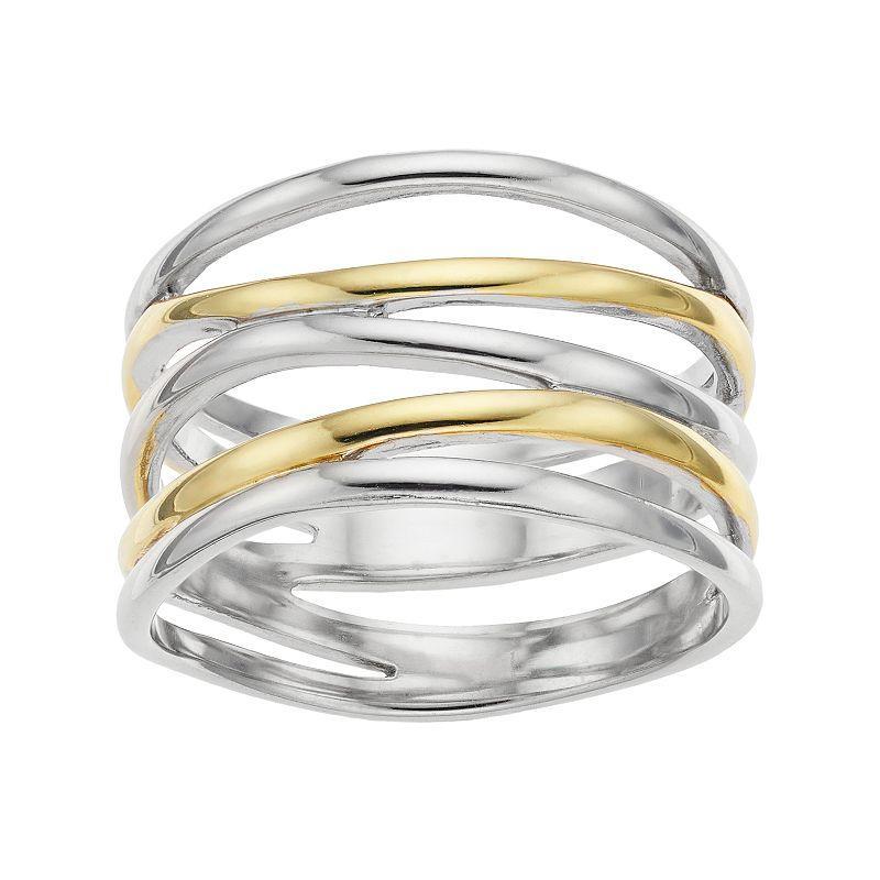 Two Tone Sterling Silver Crisscross Ring, Womens Product Image