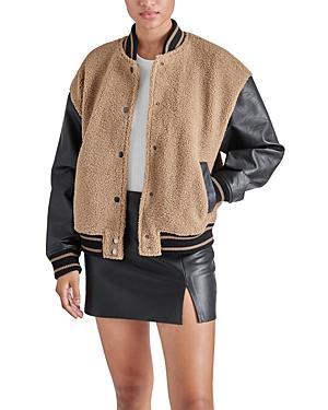 Steve Madden Florence Faux Shearling & Faux Leather Varsity Jacket Product Image