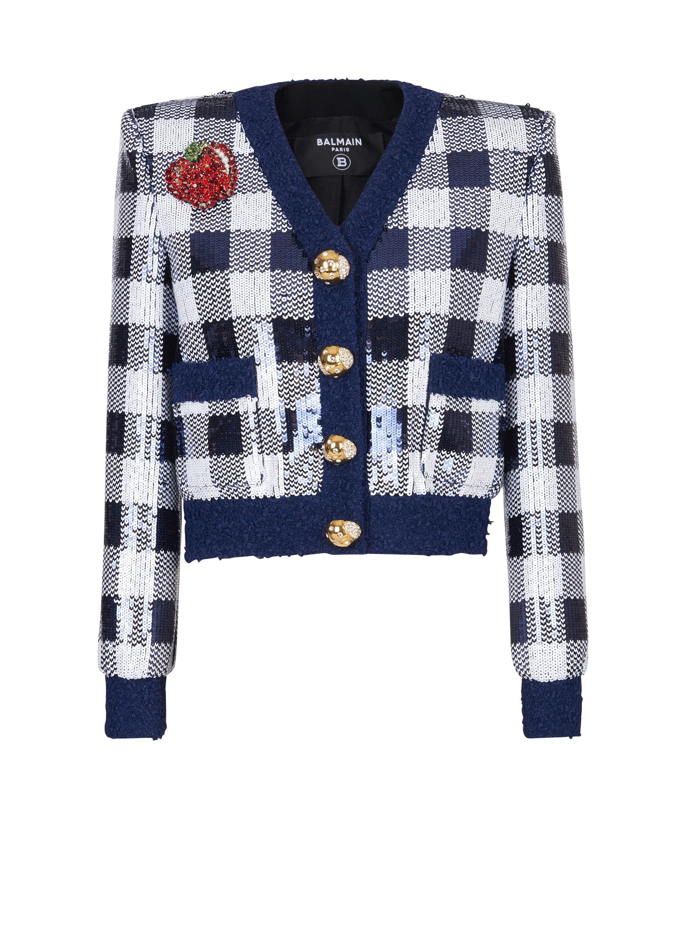 Cropped jacket in gingham sequins Product Image