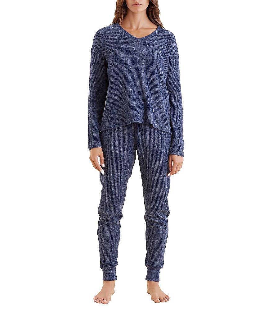 Papinelle Waffle Textured Long Sleeve V-Neck Knit Lounge Set Product Image