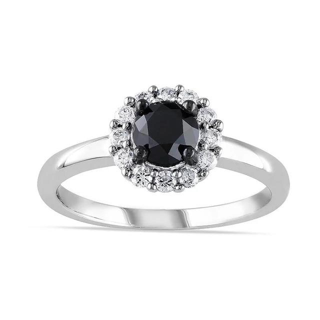 Stella Grace 10k White Gold 1 Carat T.W. Black & White Diamond Halo Engagement Ring, Womens 10k Whgold Product Image