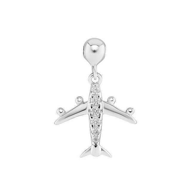 PRIMROSE Sterling Silver Polished Pave Cubic Zirconia Plane Sliding Charm, Womens, Sterling Clear Product Image