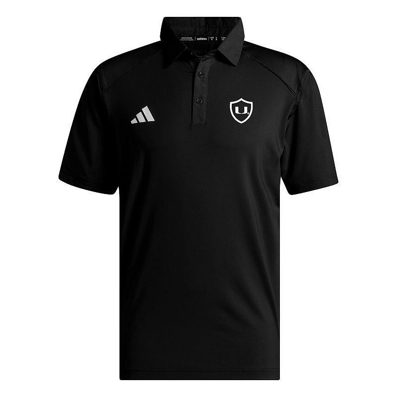 Mens adidas Black Miami Hurricanes Strategy AEROREADY Polo Product Image