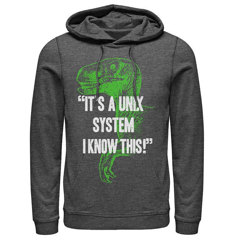 Mens Jurassic Park Neon Dinosaur A Unix System Graphic Pullover Hoodie Product Image