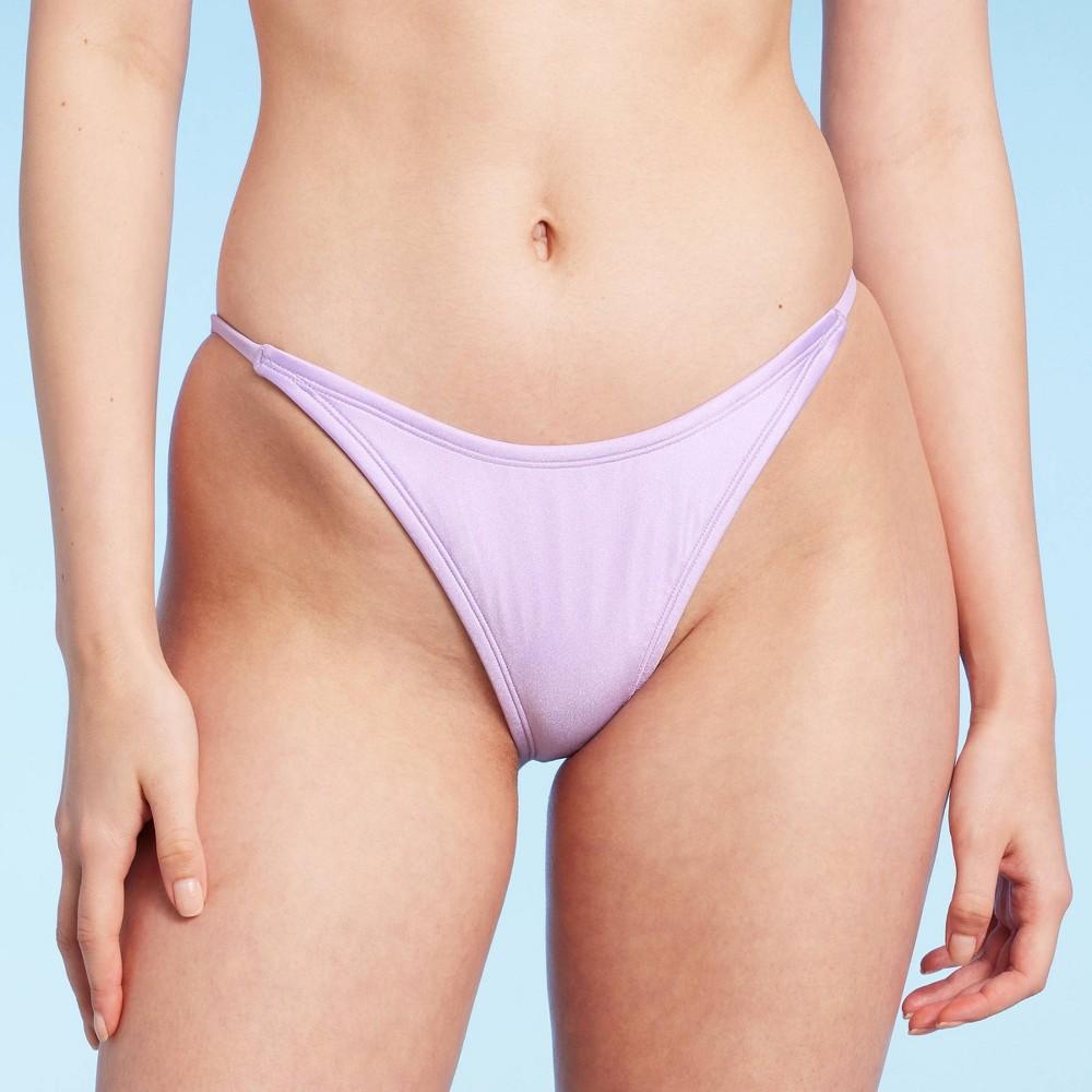 Womens Side Tab High Leg Cheeky Bikini Bottom - Wild Fable Shiny Light Purple L Product Image