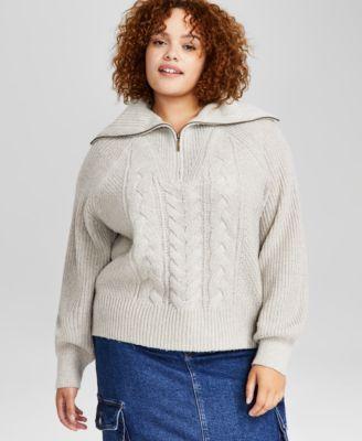 Trendy Plus Size Zip-Collar Sweater, Created for Macy's product image