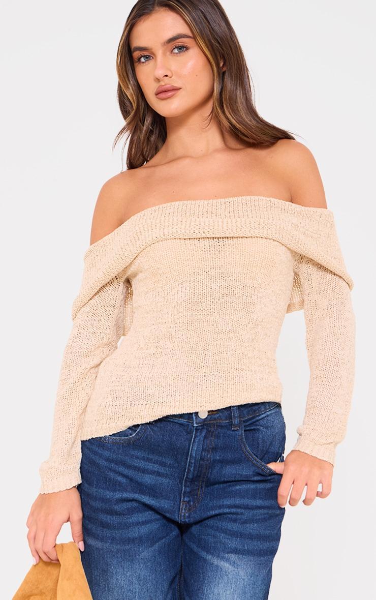 Mocha Bobble Knit Bardot Top Product Image