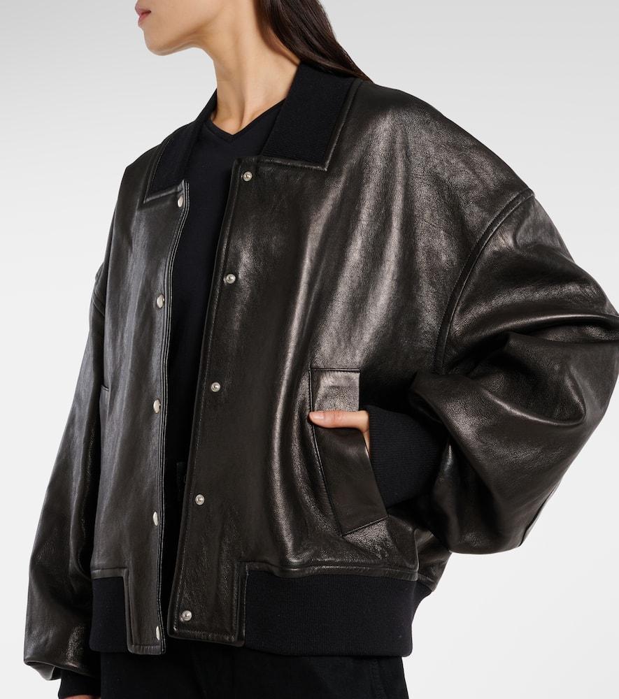 KHAITE Spence Leather Bomber Jacket In Brown Product Image