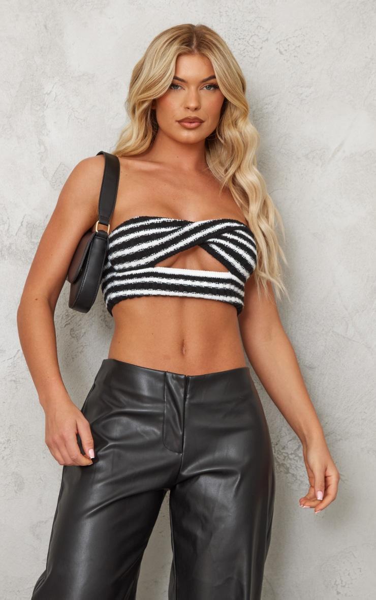  Monochrome Stripe Knit Twist Front Bandeau Product Image