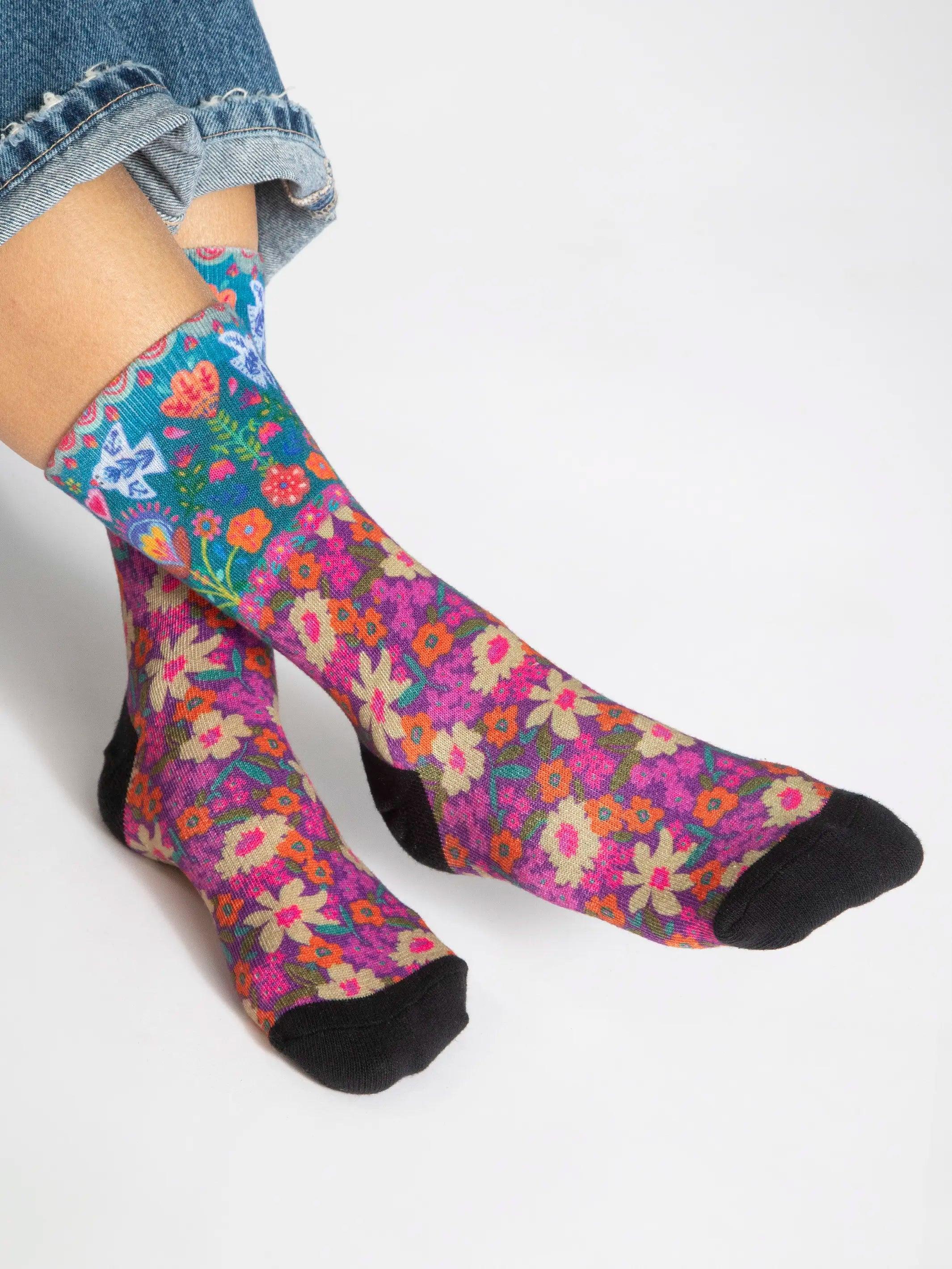 Printed Weekend Sock Set, Set of 2 - Eggplant Birds Product Image