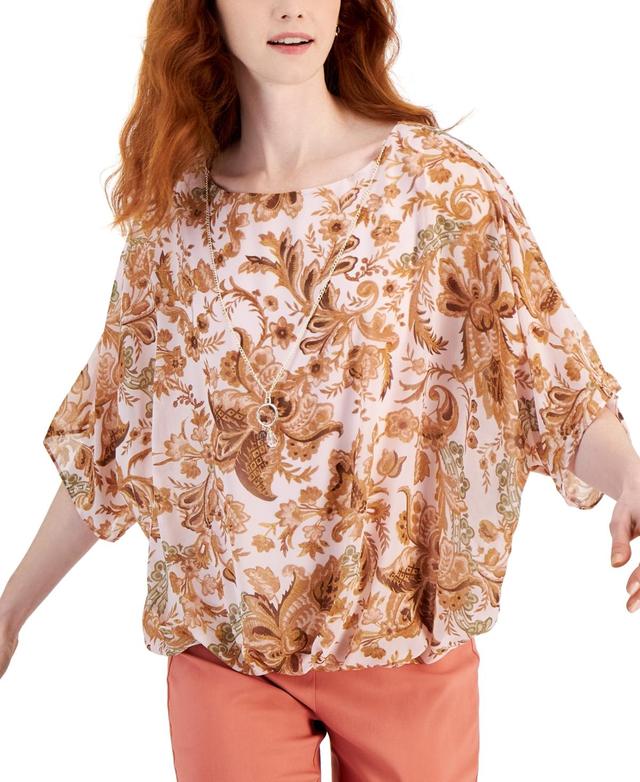 Jm Collection Womens Printed Poncho-Sleeve Necklace Top, Created for Macys Product Image