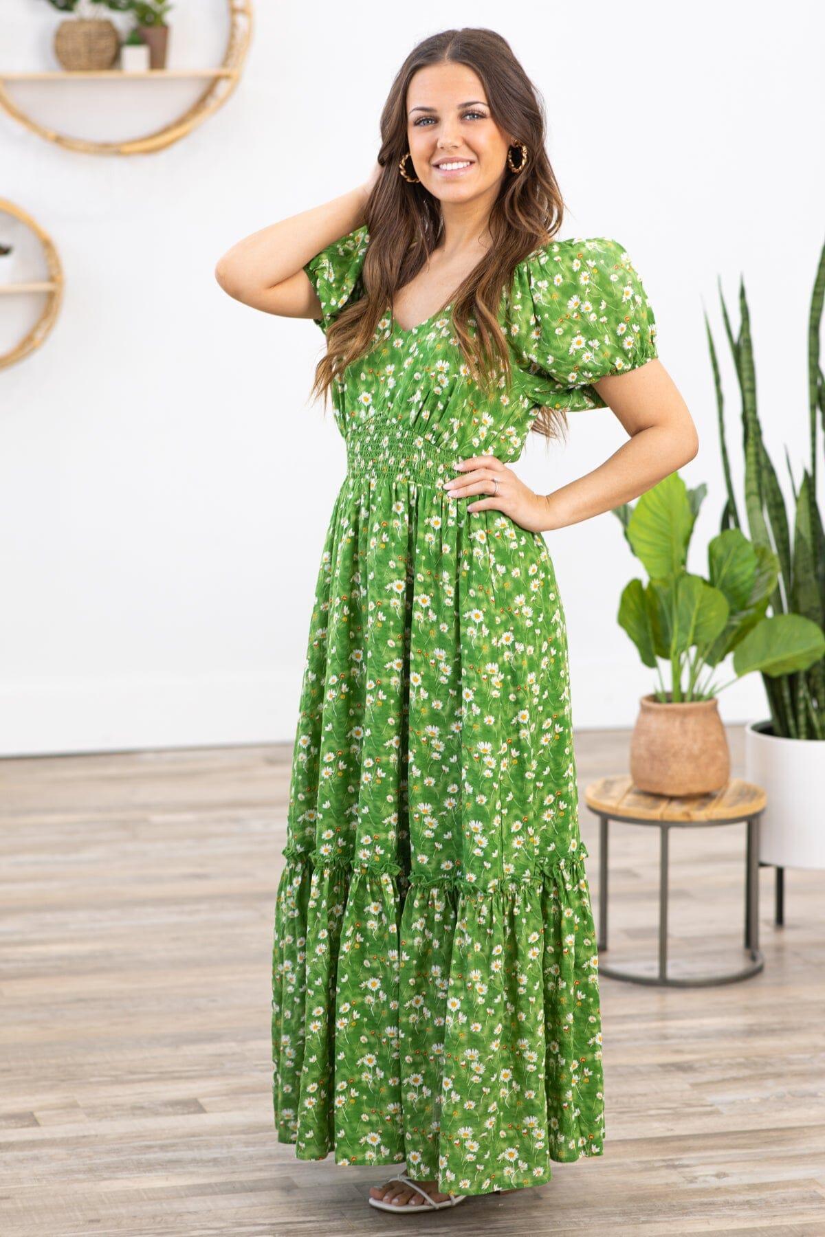 Green Multicolor Floral Puff Sleeve Maxi Dress Product Image