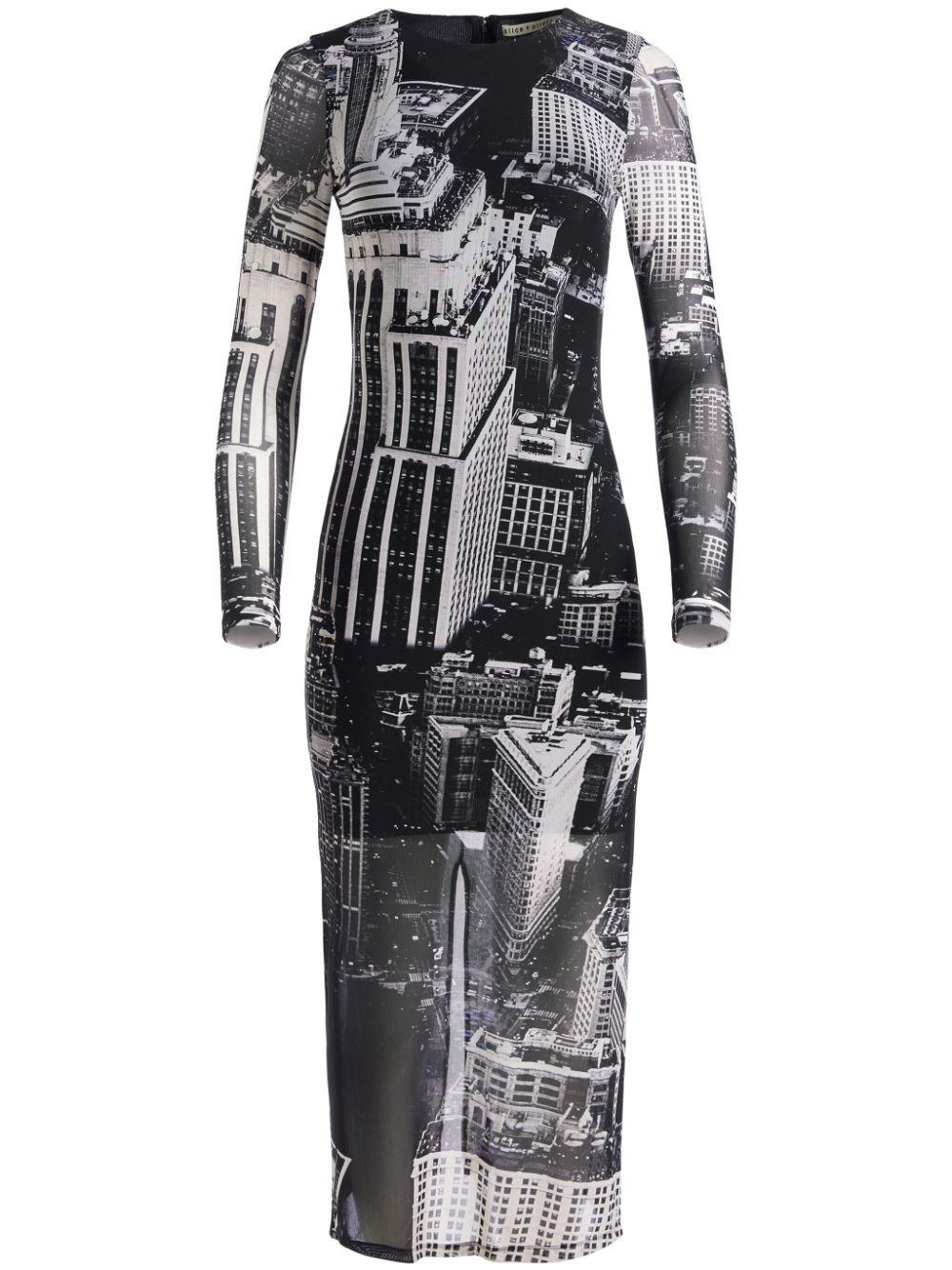 ALICE AND OLIVIA Delora Printed Body-con Midi Dress In Cityscape Product Image