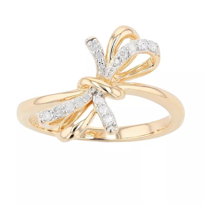 14k Gold Over Silver 1/8 Carat T.W. Diamond Bow Ring, Womens White Product Image