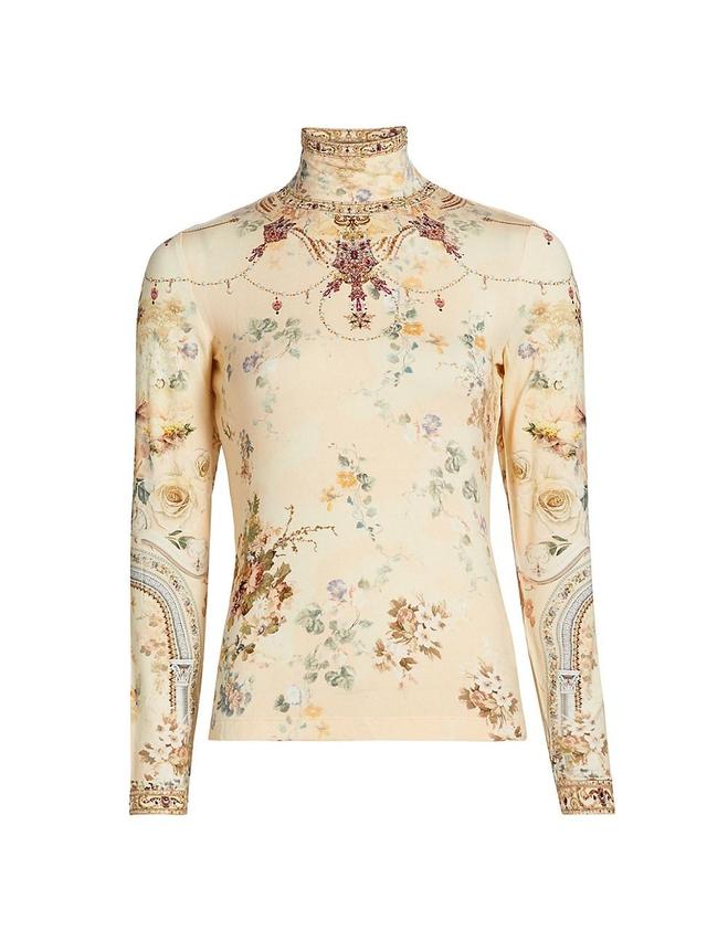 Womens Floral Jersey Turtleneck Top Product Image