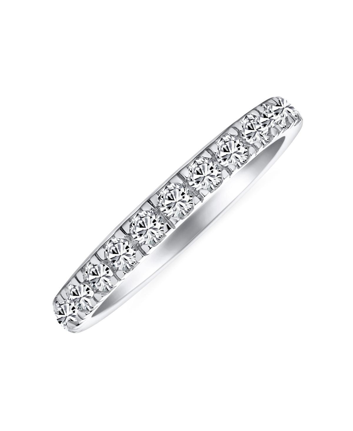 Bling Jewelry Aaa Cubic Zirconia Clear Round Cz Half Eternity Ring Anniversary Wedding Band For Women .925 Sterling Silver 2MM Stackable Rings - Silve Product Image