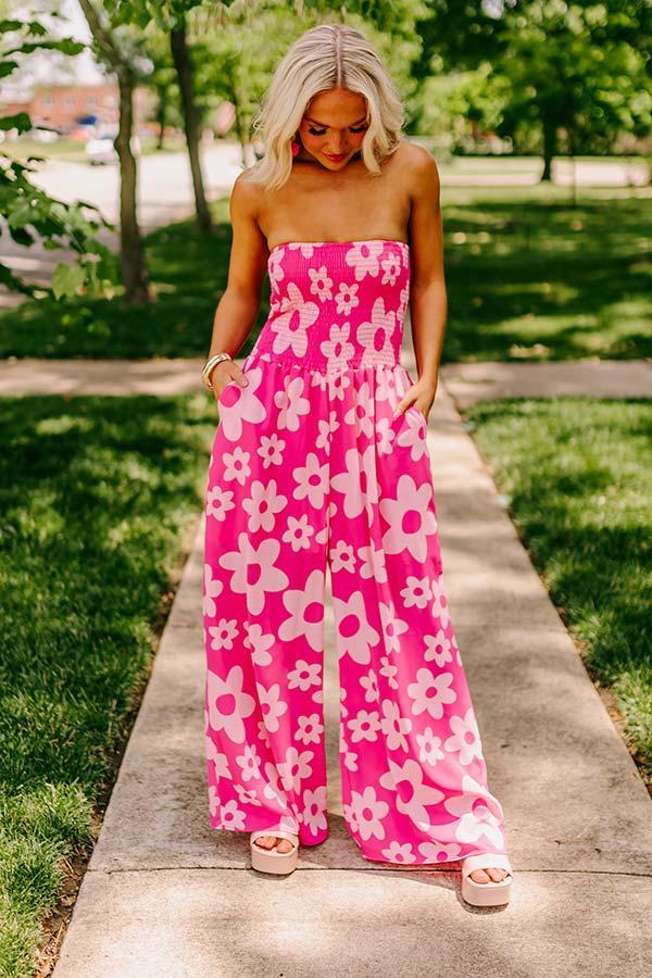 Loft Party Smocked Floral Jumpsuit in Hot Pink Product Image