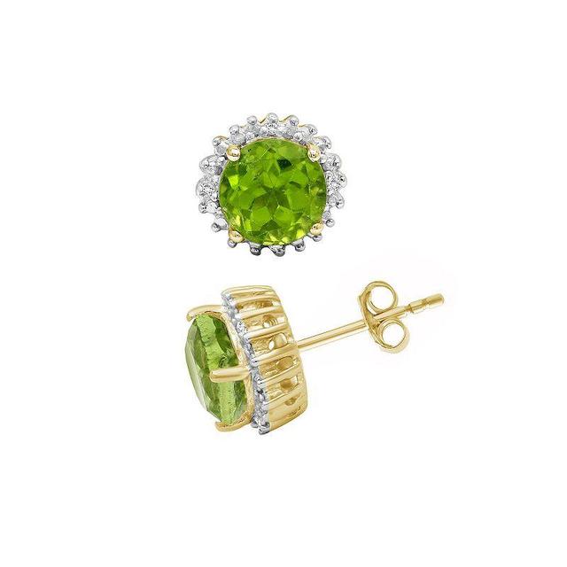 Jewelexcess 14k Gold Over Silver Peridot & Diamond Accent Halo Stud Earrings, Womens, Gold Tone Product Image