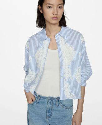 Mango Womens Embroidery Striped Shirt Product Image