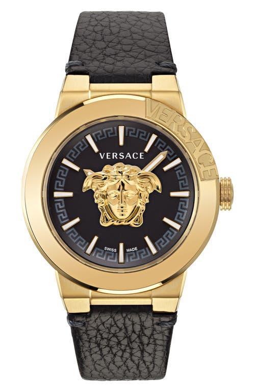 Versace Mens Swiss Medusa Infinite Black Leather Strap Watch 47mm Product Image