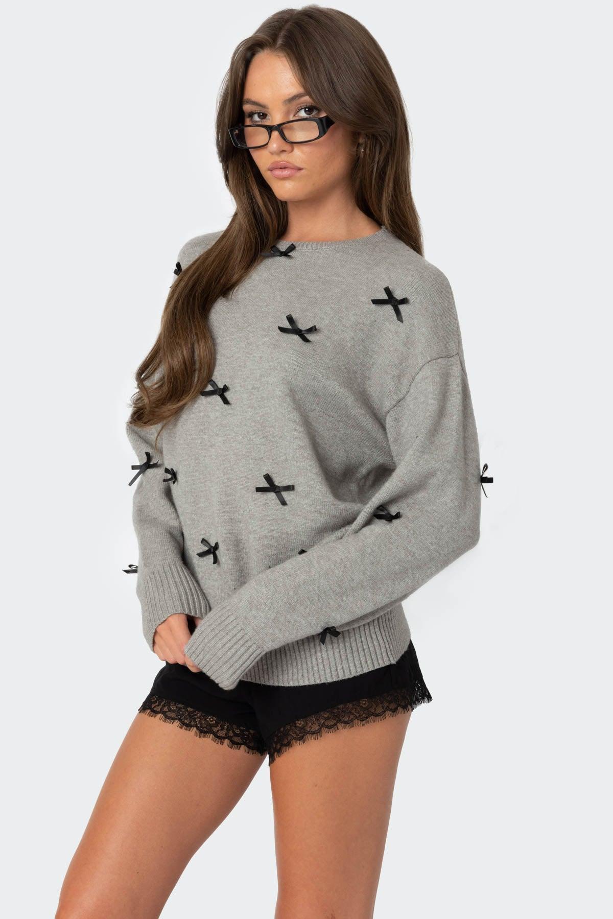 Satin Effect Bow Oversized Sweater Product Image