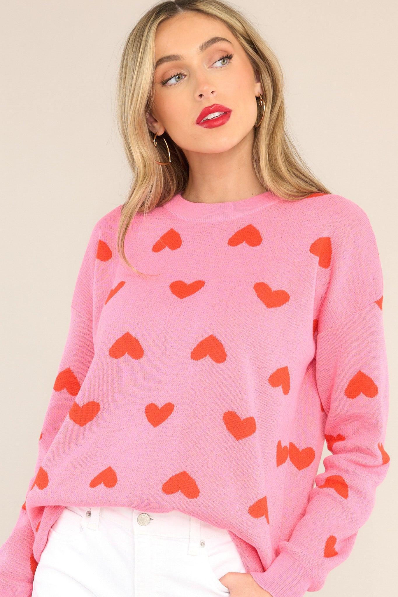 Sweet Thing Pink & Red Heart Sweater Product Image