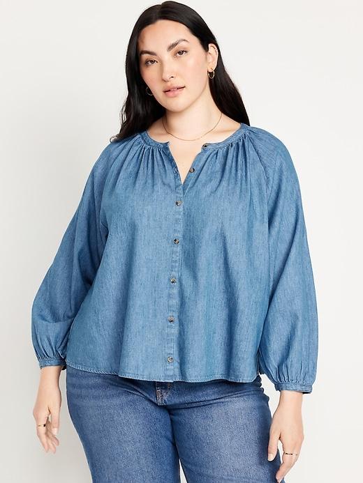 Split-Neck Button-Down Top Product Image