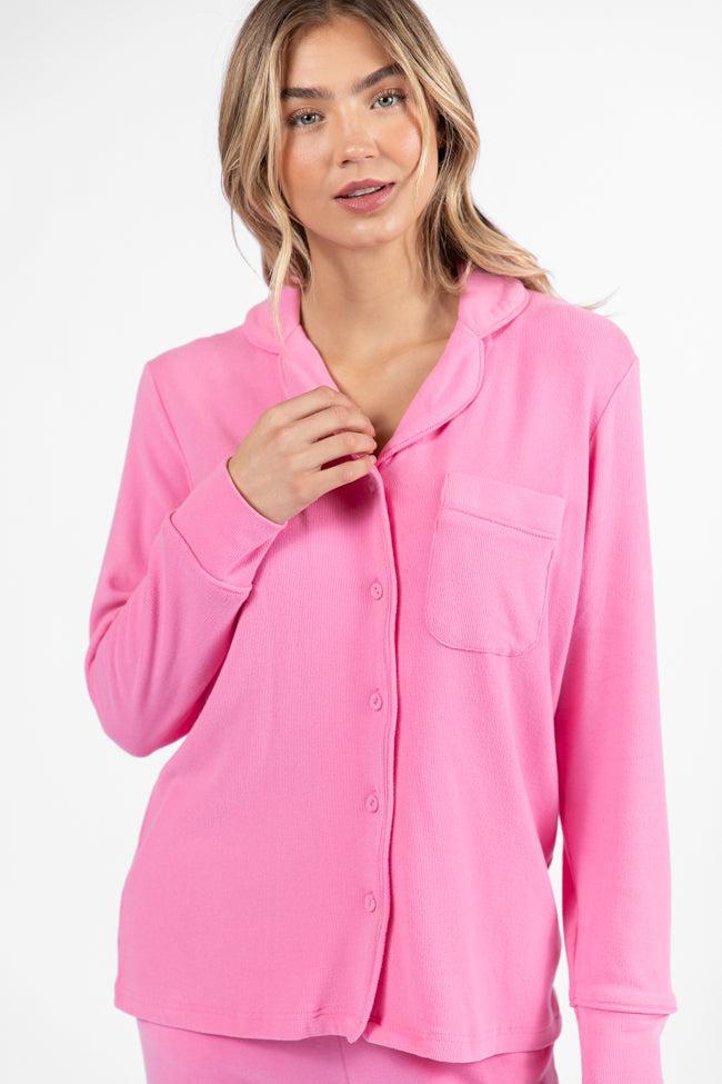 Drifting Off Pink Ribbed Pajama Set Product Image