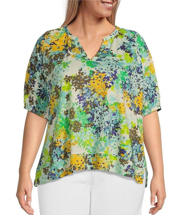 Westbound Plus Size Short Puff Sleeve V-Neck Bloom Top Product Image