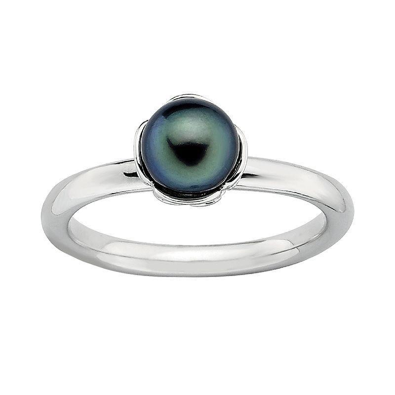 Stacks & Stones Sterling Silver Dyed Freshwater Cultured Pearl Stack Ring, Womens Black Product Image