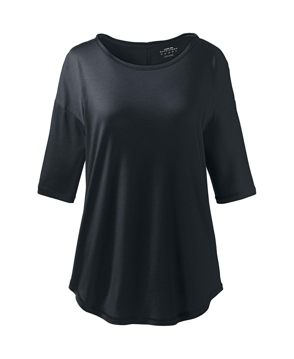 Womens Lands End Supima Micro Modal Elbow Sleeve Balletneck Curved Hem Tee Product Image