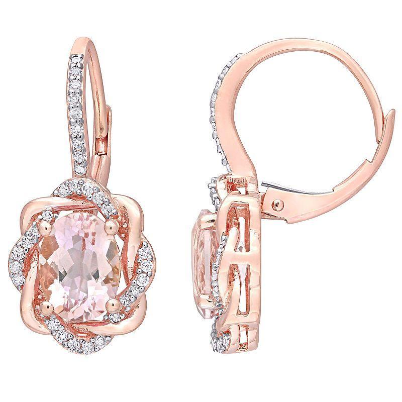 Stella Grace 10k Rose Gold Morganite & 1/4 Carat T.W. Diamond Interlaced Halo Earrings, Womens Product Image