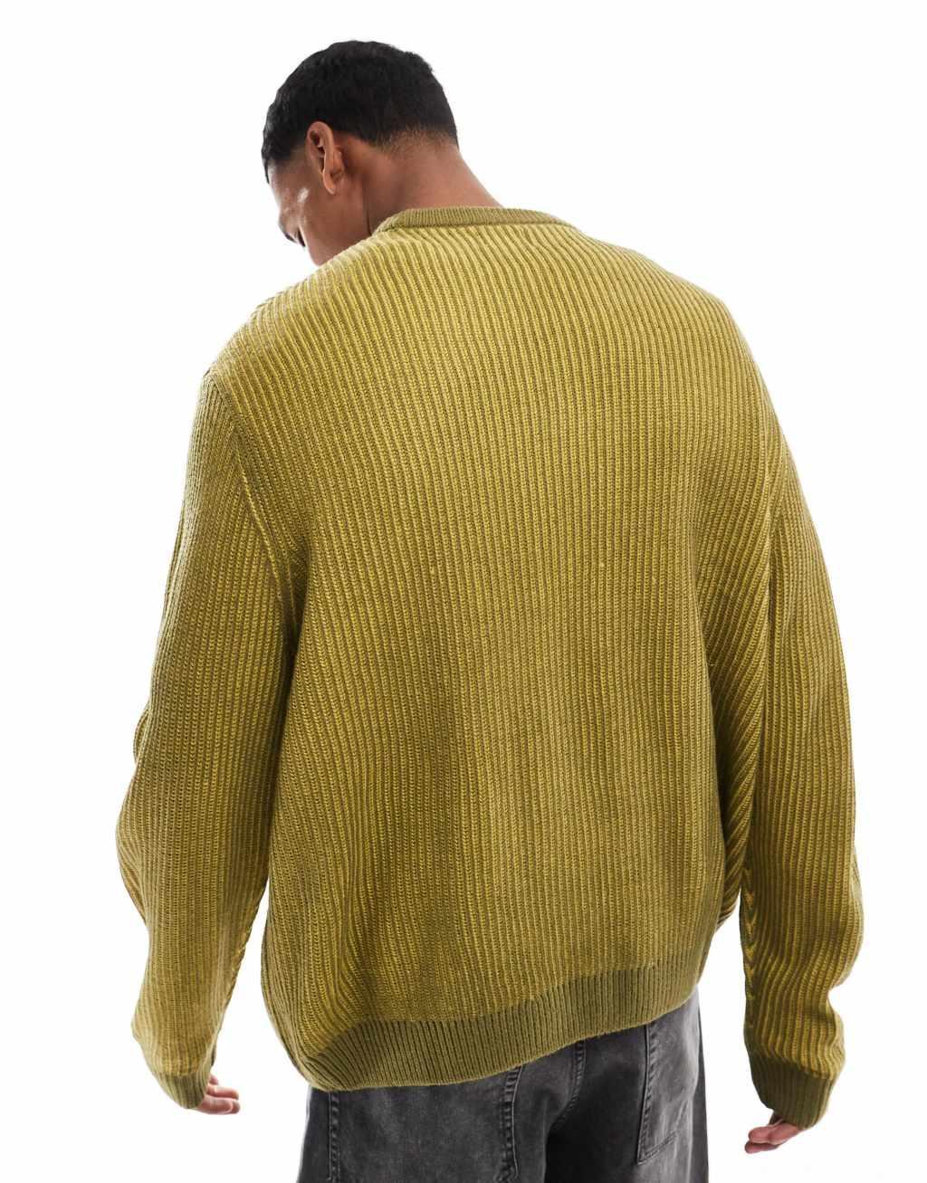 ASOS DESIGN oversized rib knit pleated fisherman sweater in chartreuse Product Image