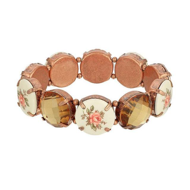 1928 Copper Tone Brown & Floral Round Stone Stretch Bracelet, Womens, Multi Product Image