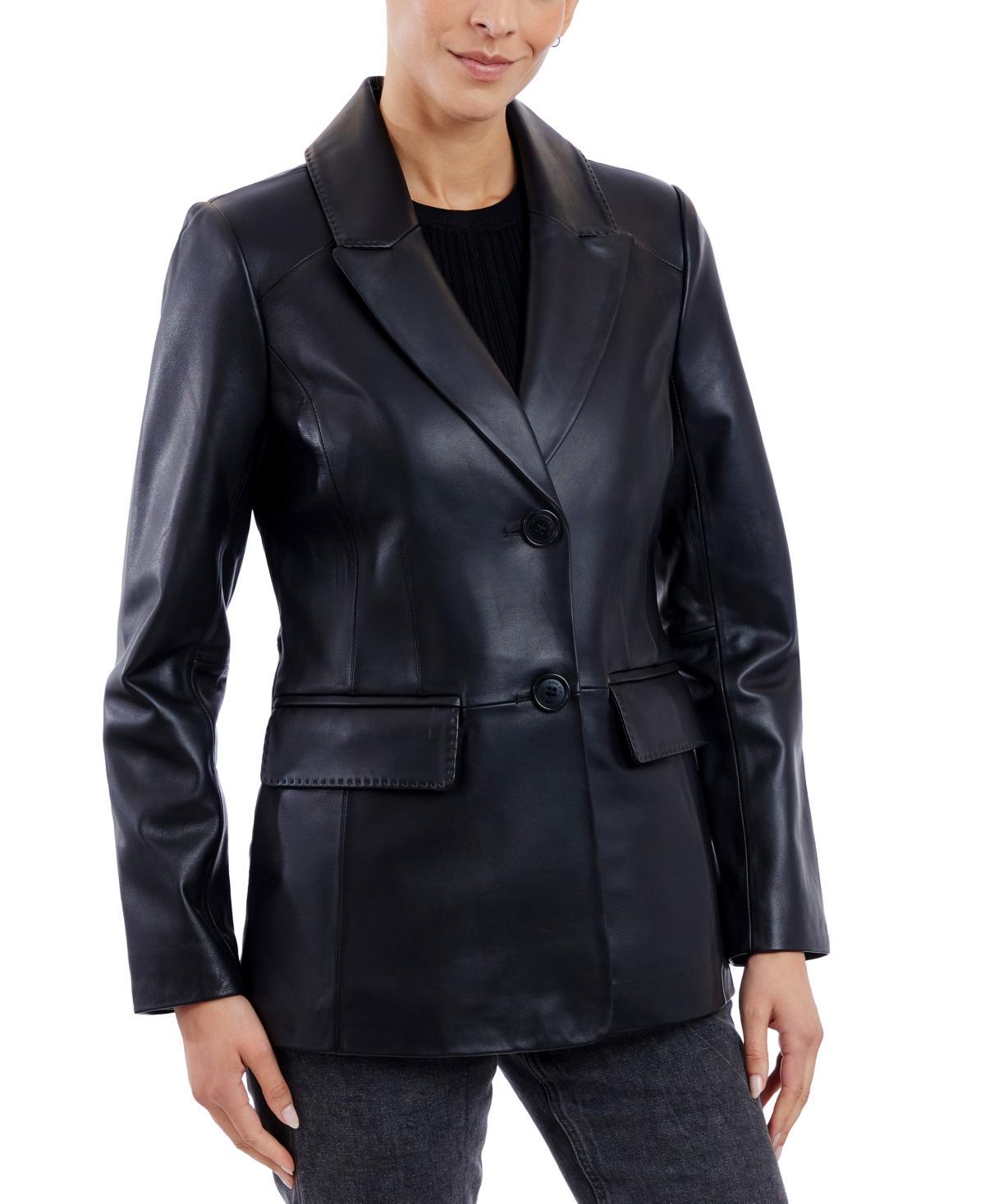 Anne Klein Womens Leather Button-Front Blazer Coat Product Image