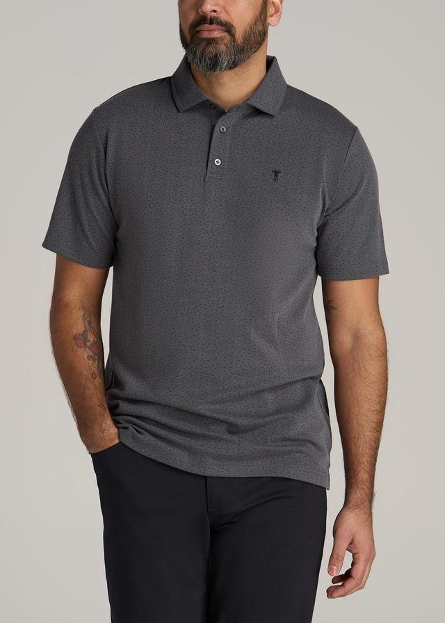 Cotton Stretch Print Polo Shirt for Tall Men in Charcoal Pindot Product Image