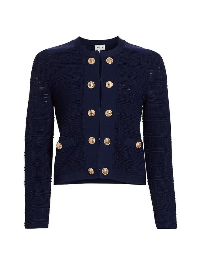 Womens Pointelle Textured Knit Jacket Product Image