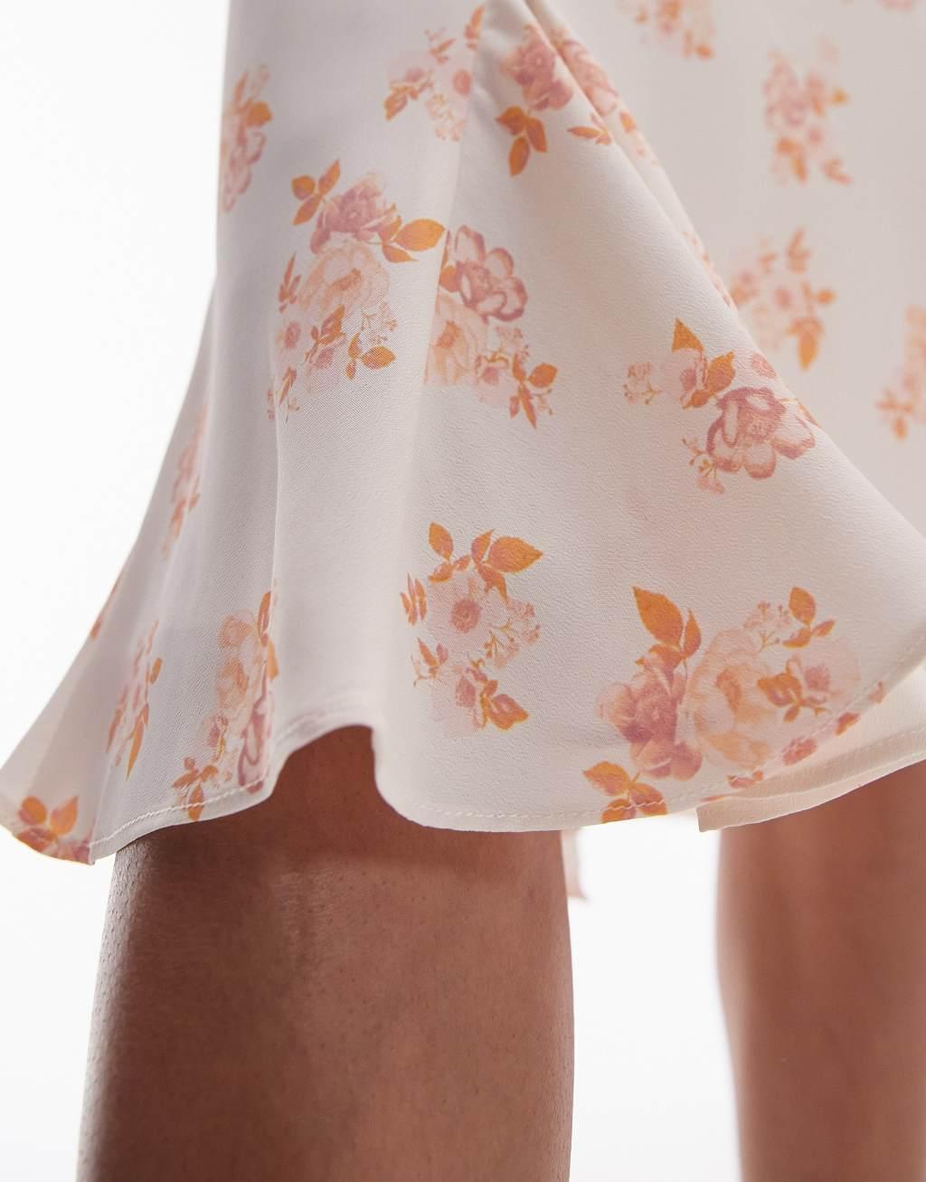 Topshop over the knee double ruffle skirt in amber floral Product Image