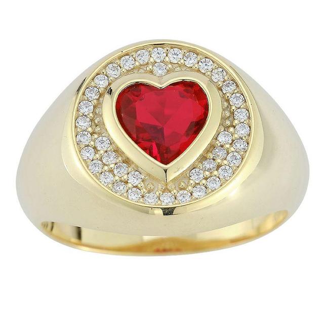 Sunkissed Sterling 14k Gold Over Silver Cubic Zirconia Heart Signet Ring, Womens Red Product Image