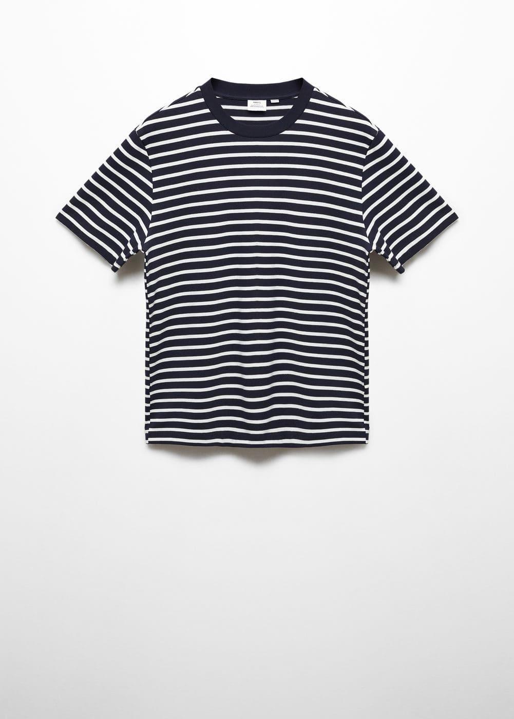 MANGO MAN - Striped cotton T-shirt dark navyMen Product Image